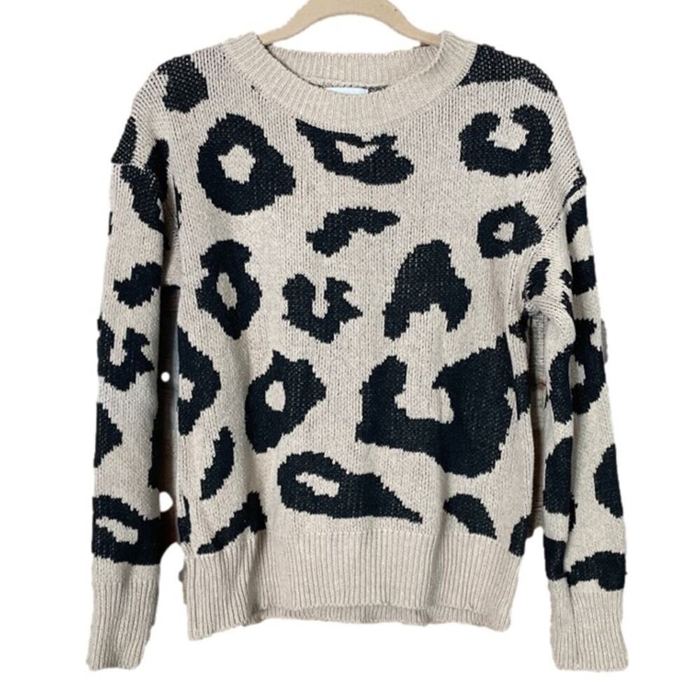 Hayden Los Angeles Tan Leopard Print Crew Neck Sweater Size Medium